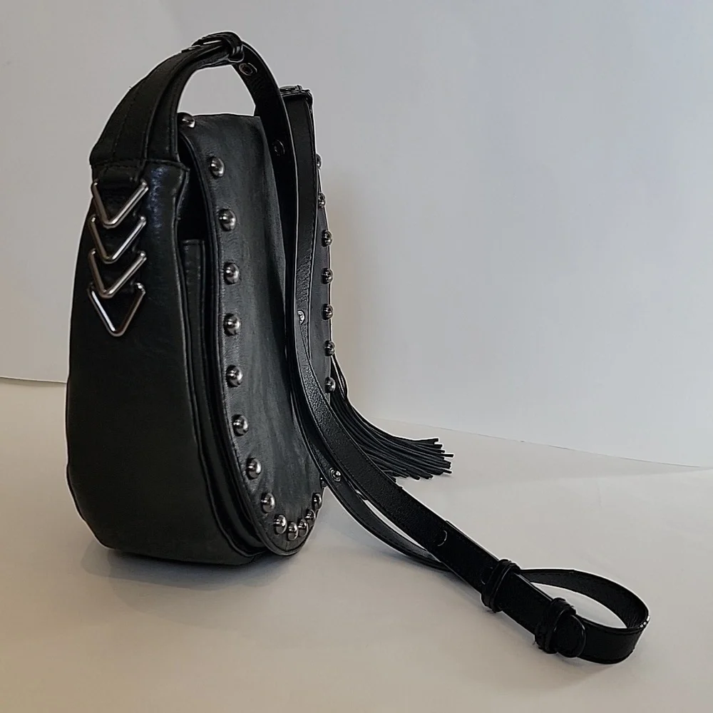 Black Studded Leather Crossbody Bag - Picture 3 of 13